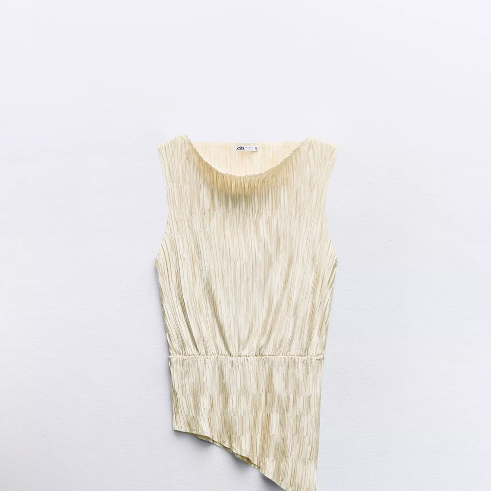 Zara Cream Asymmetrical Pleated Tank Top and bottom